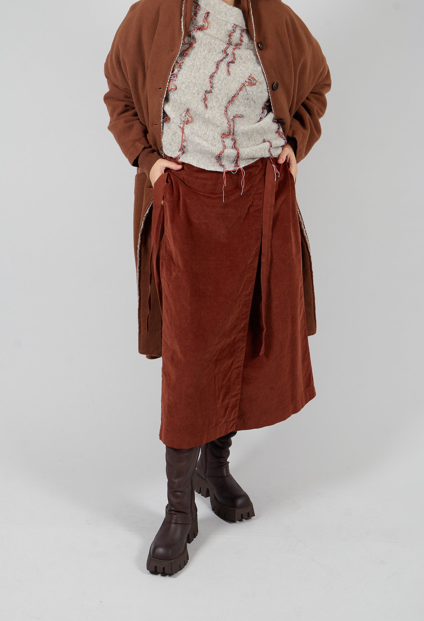 Album Di Famiglia Velvet Wrap Skirt in Rust | Olivia May