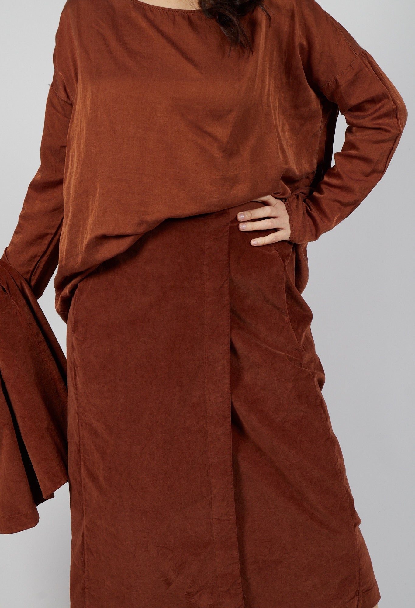 Album Di Famiglia Velvet Wrap Skirt in Rust | Olivia May
