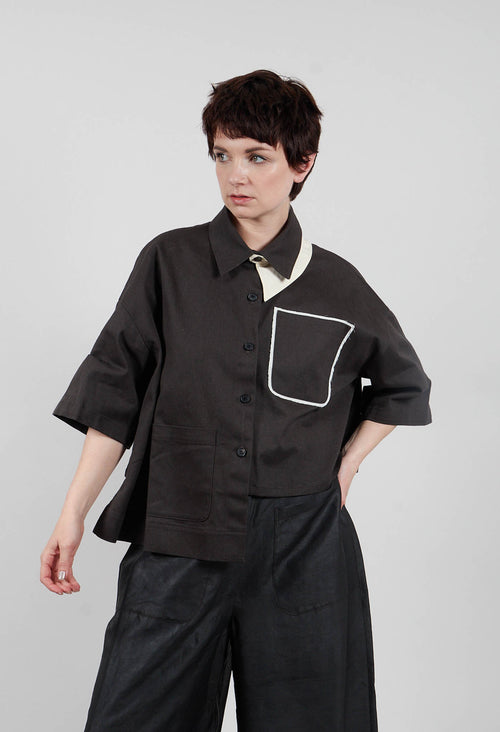 Asymmetrical Cropped Shirt in Charcoal