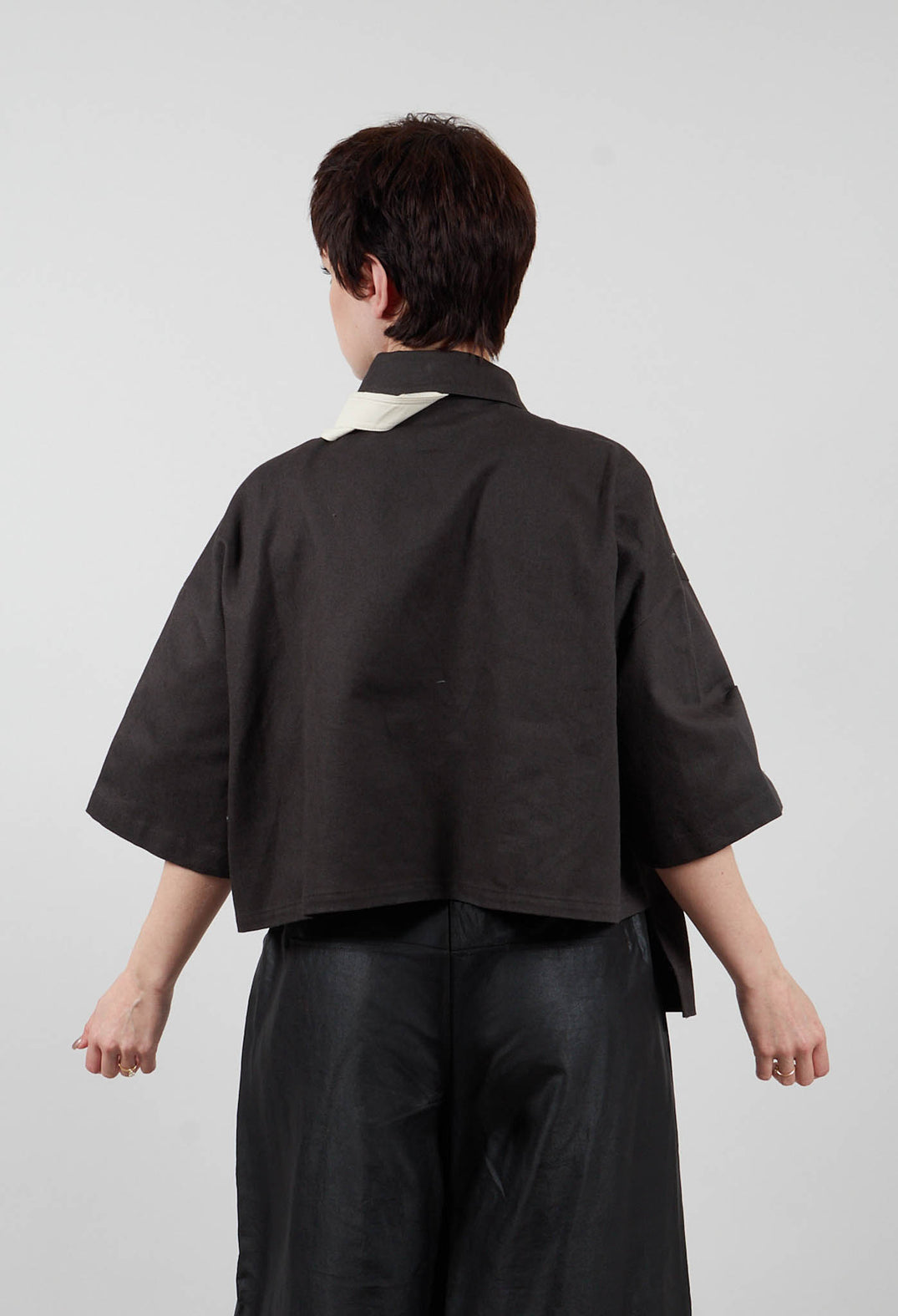 Asymmetrical Cropped Shirt in Charcoal