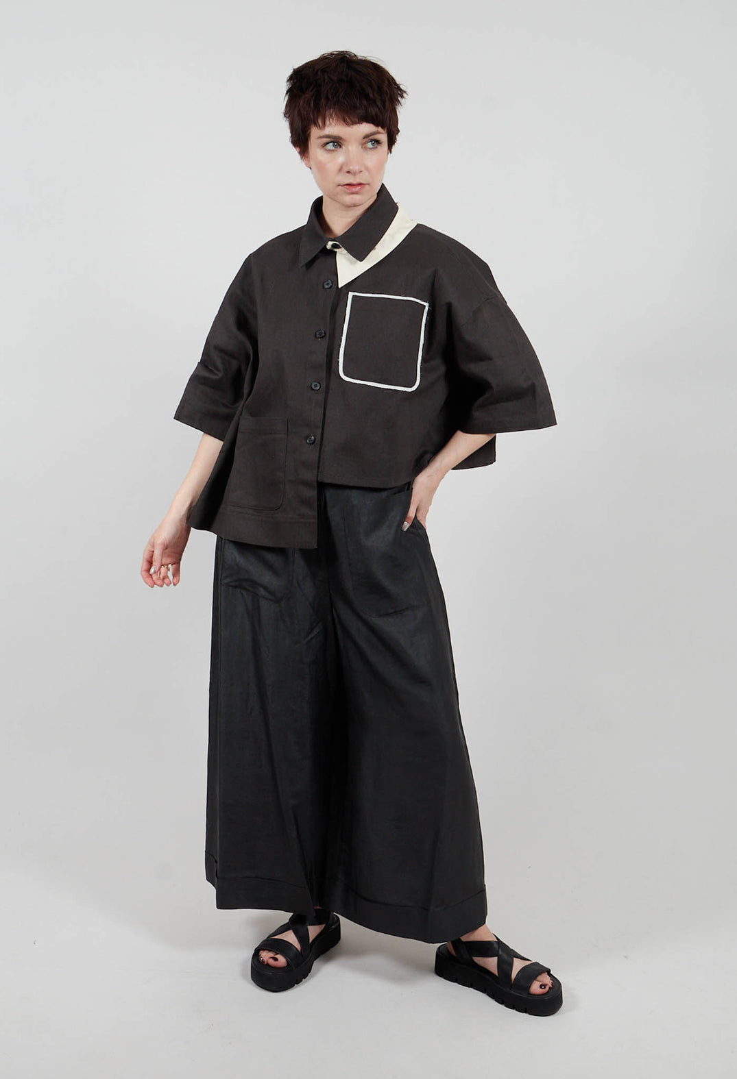 Asymmetrical Cropped Shirt in Charcoal
