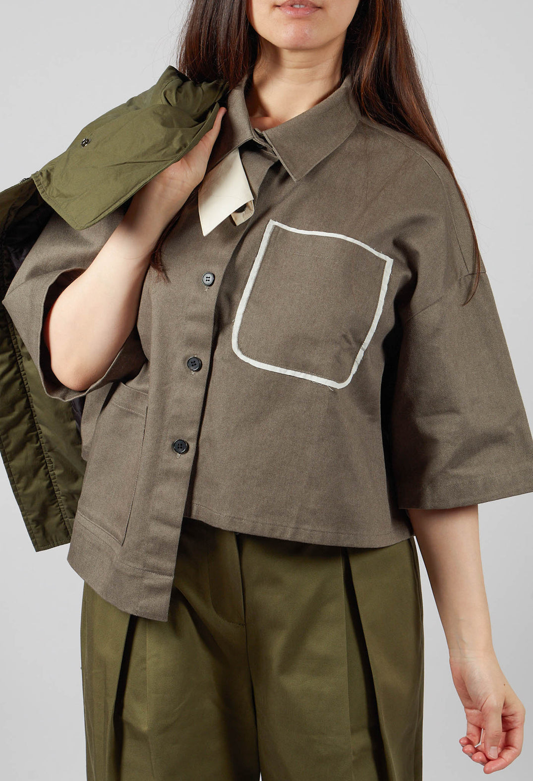 Asymmetrical Cropped Shirt in Grey