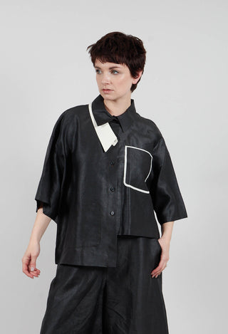 Asymmetric Silk Cropped Shirt in Black