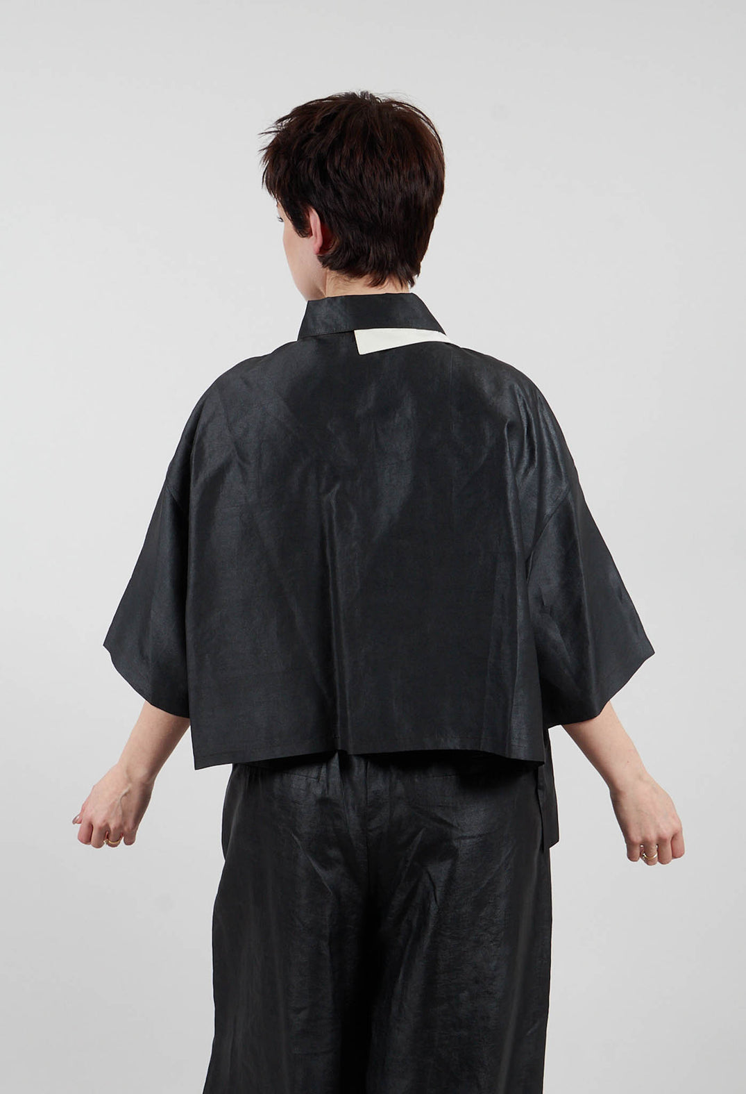 Asymmetric Silk Cropped Shirt in Black