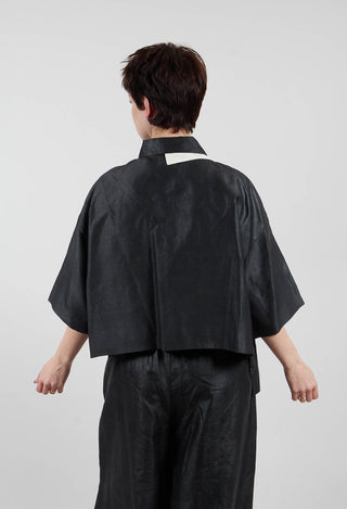 Asymmetric Silk Cropped Shirt in Black
