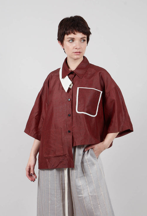 Asymmetric Silk Cropped Shirt in Copper