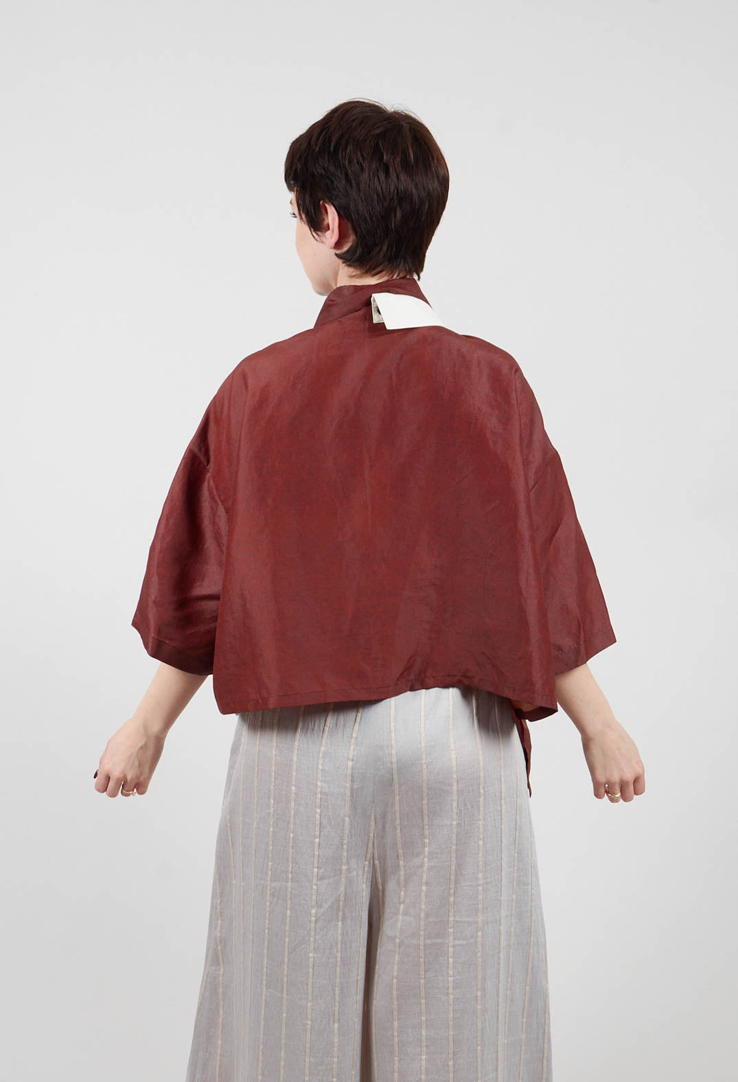 Asymmetric Silk Cropped Shirt in Copper