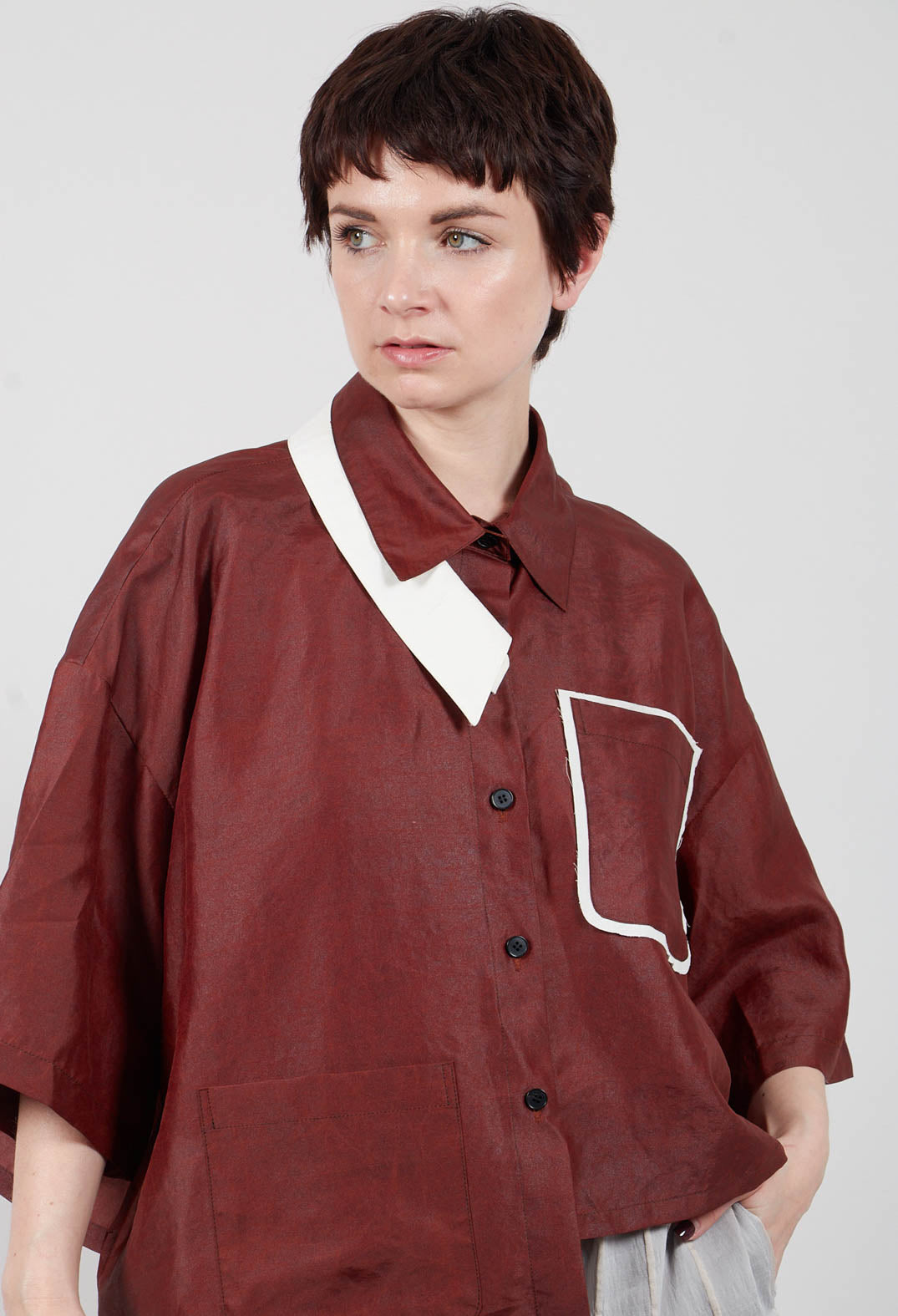 Asymmetric Silk Cropped Shirt in Copper