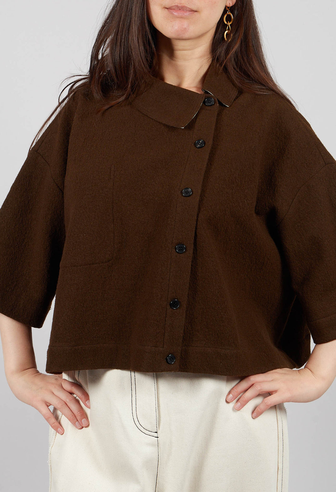 Asymmetric Point Collar Shirt in Brown