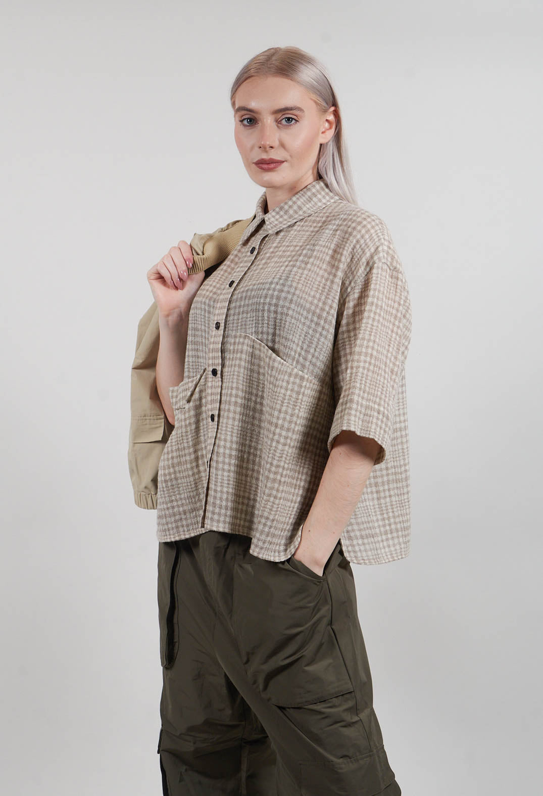 Oversized Wool Shirt in Beige Check