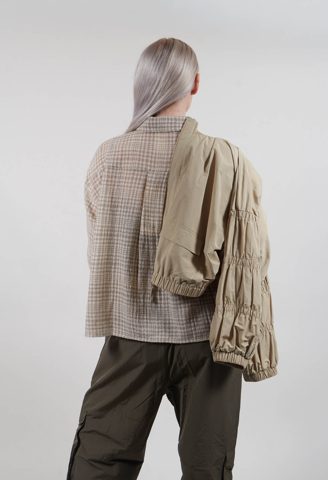 Oversized Wool Shirt in Beige Check
