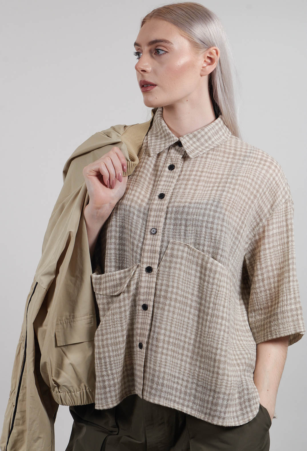 Oversized Wool Shirt in Beige Check
