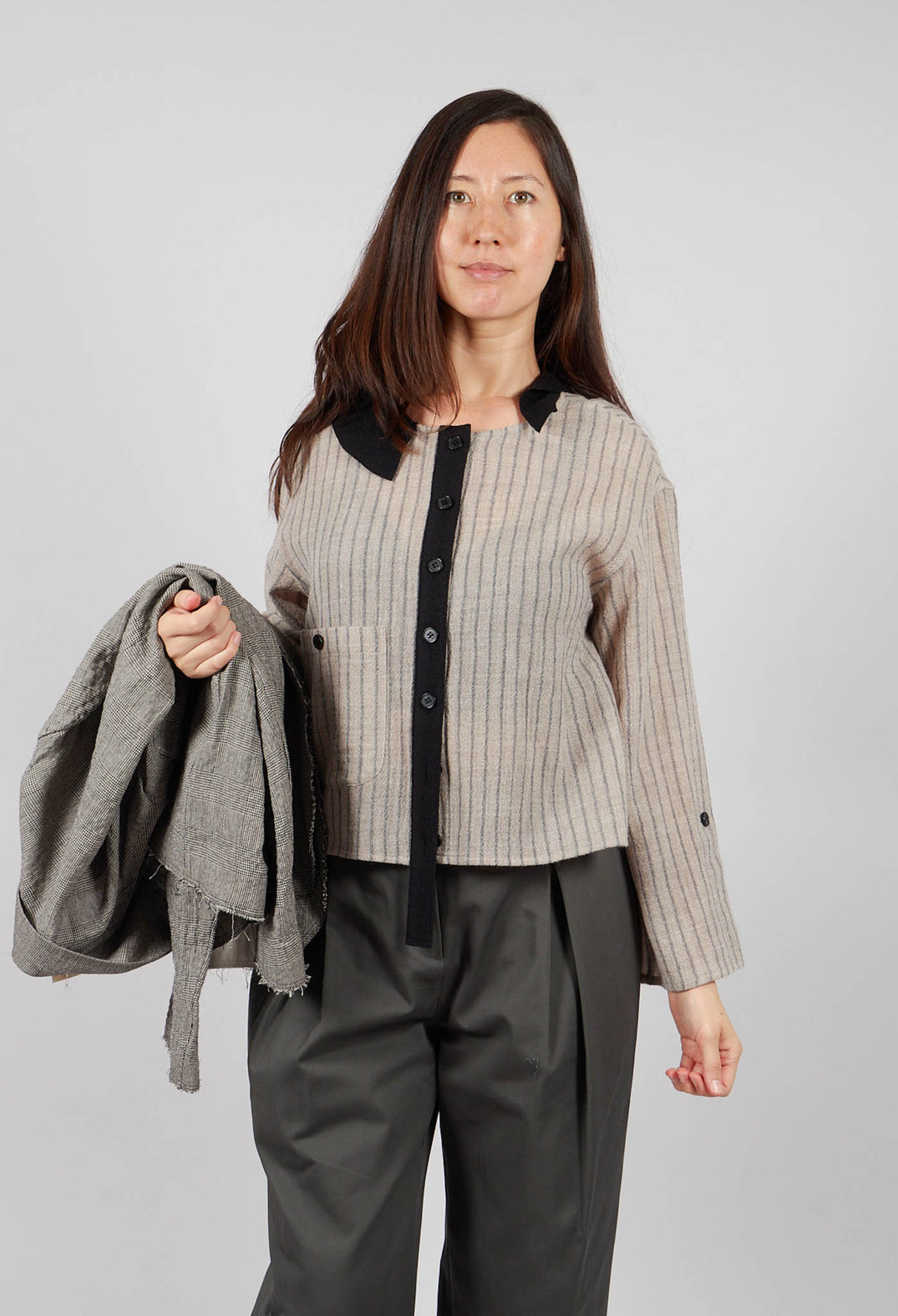 Collared Blouse in Cream Stripe