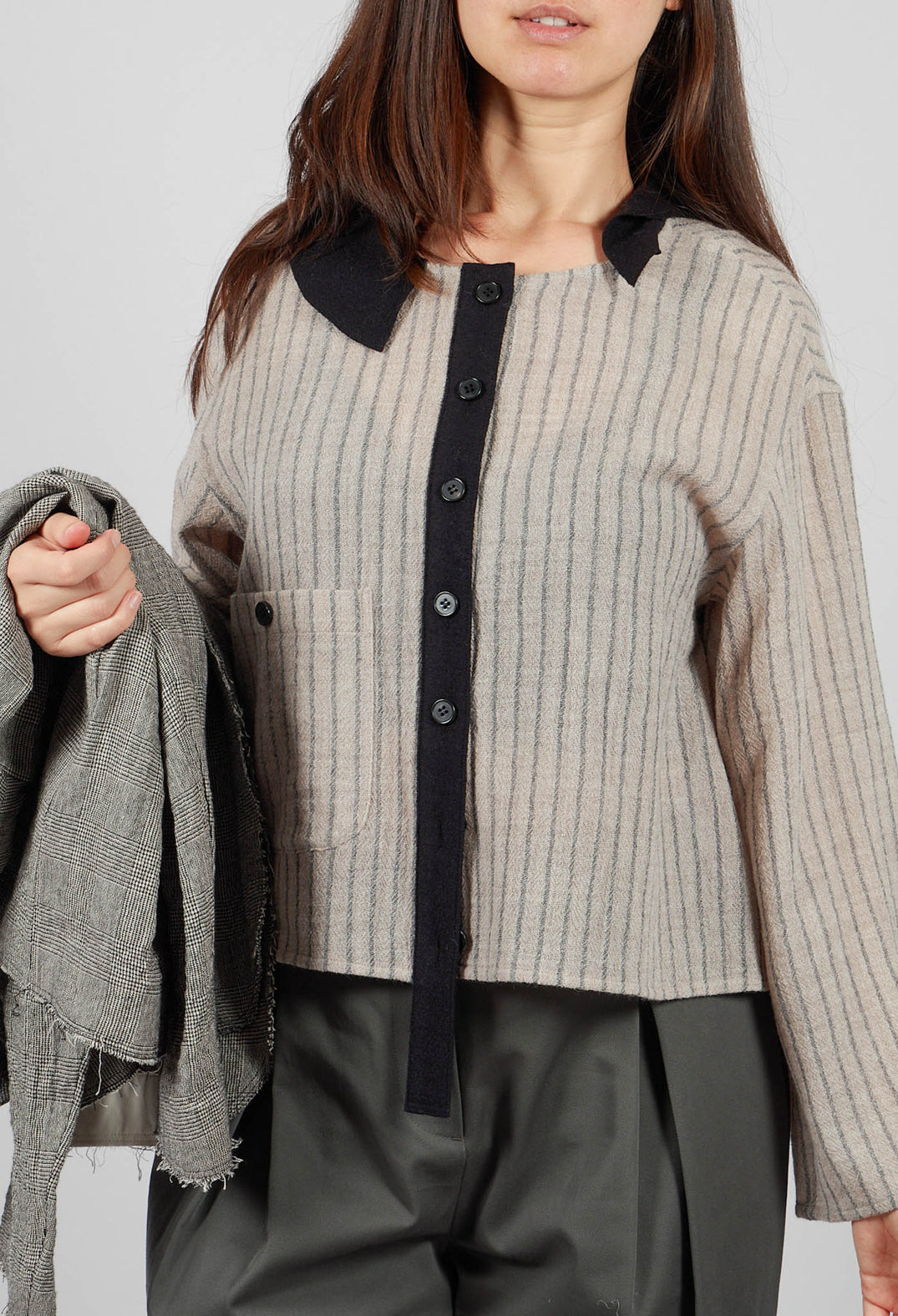 Collared Blouse in Cream Stripe