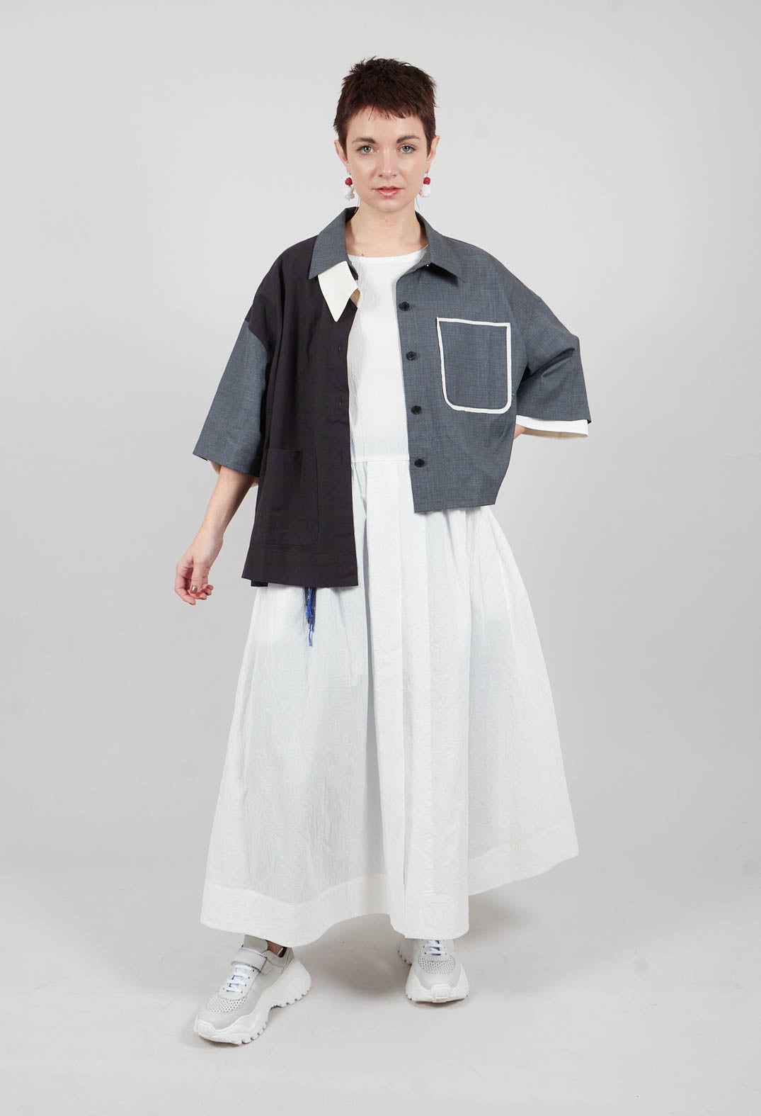 Pleated Wool Trousers in Grey Blue