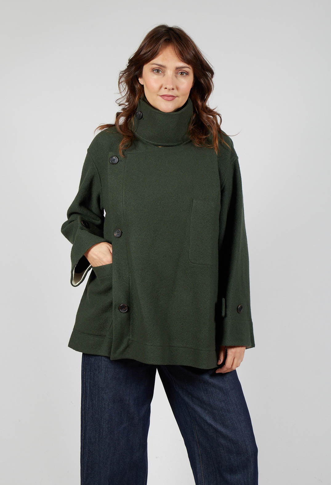 Scarf Collar Coat in Military
