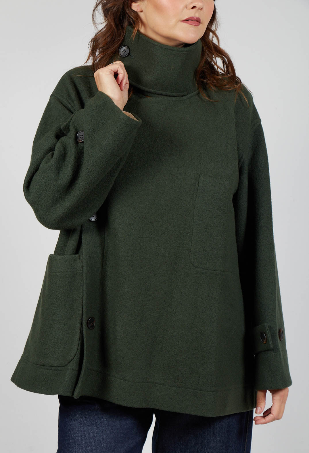 Scarf Collar Coat in Military