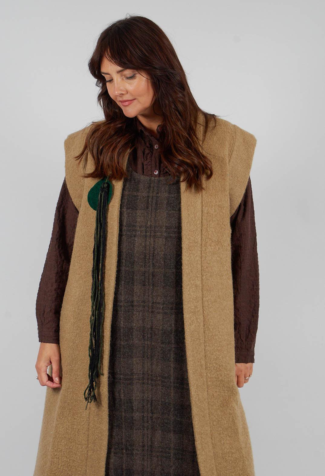 SOH Longline Gilet in Camel | Olivia May