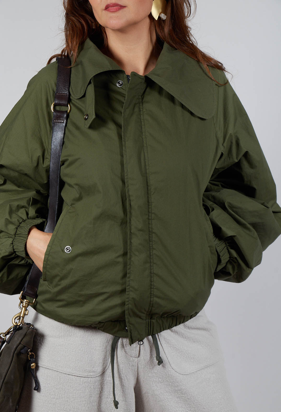 Collared Bomber Jacket in Khaki