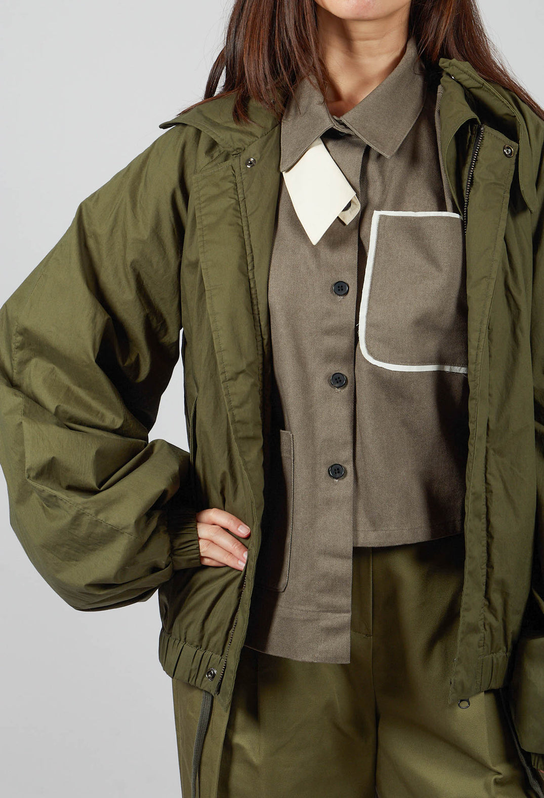 Collared Bomber Jacket in Khaki