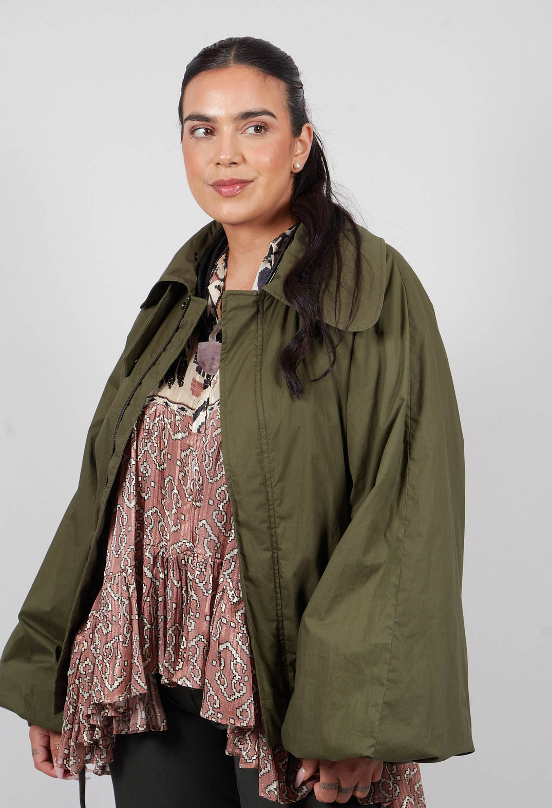 Collared Bomber Jacket in Khaki