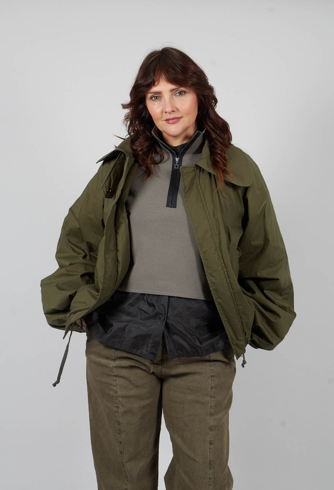 Collared Bomber Jacket in Khaki