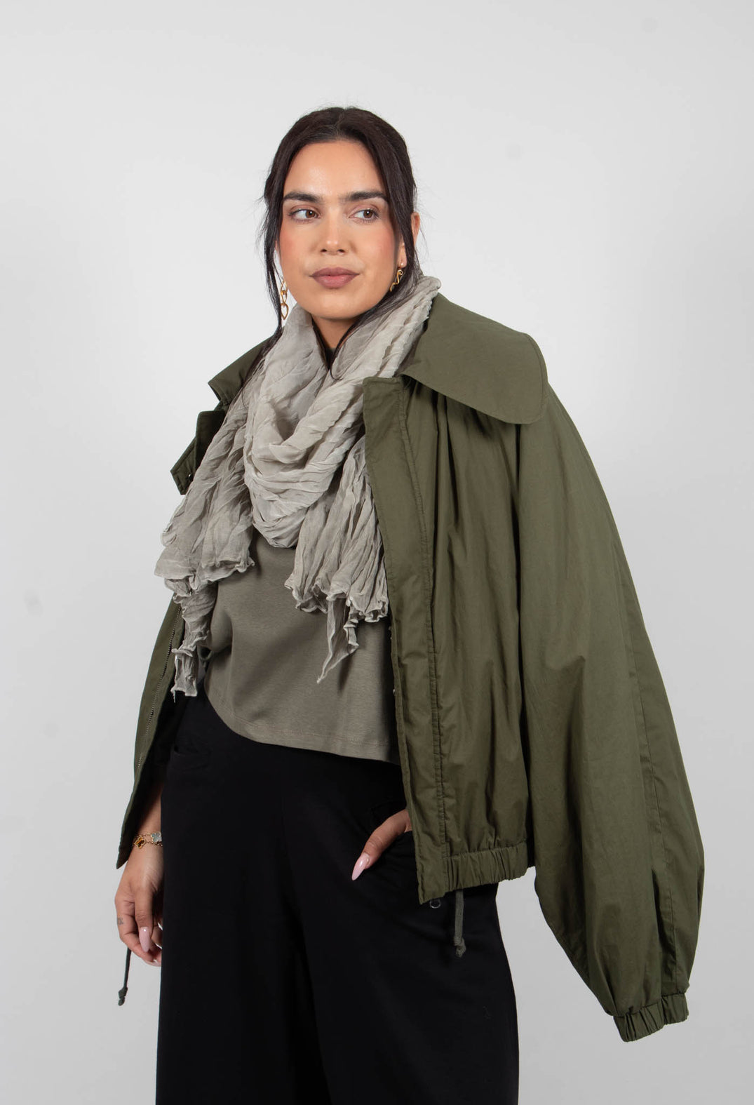 Collared Bomber Jacket in Khaki