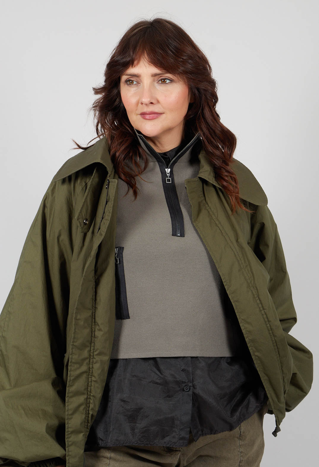 Collared Bomber Jacket in Khaki