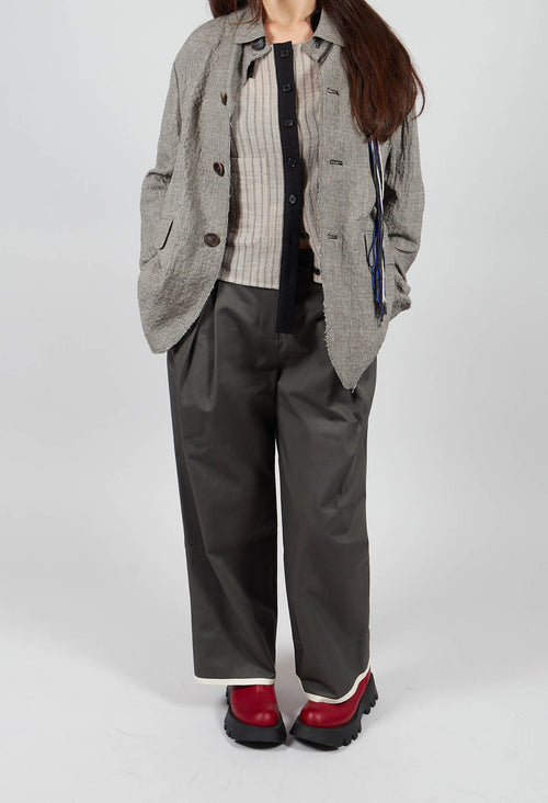 Contrast Hem Cotton Trousers in Grey