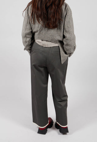 Contrast Hem Cotton Trousers in Grey