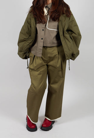 Contrast Hem Cotton Trousers in Olive
