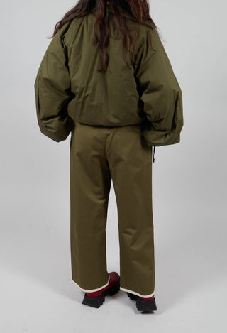Contrast Hem Cotton Trousers in Olive