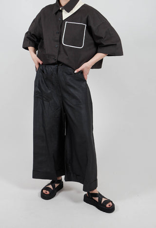 Wide Leg Silk Trousers in Black
