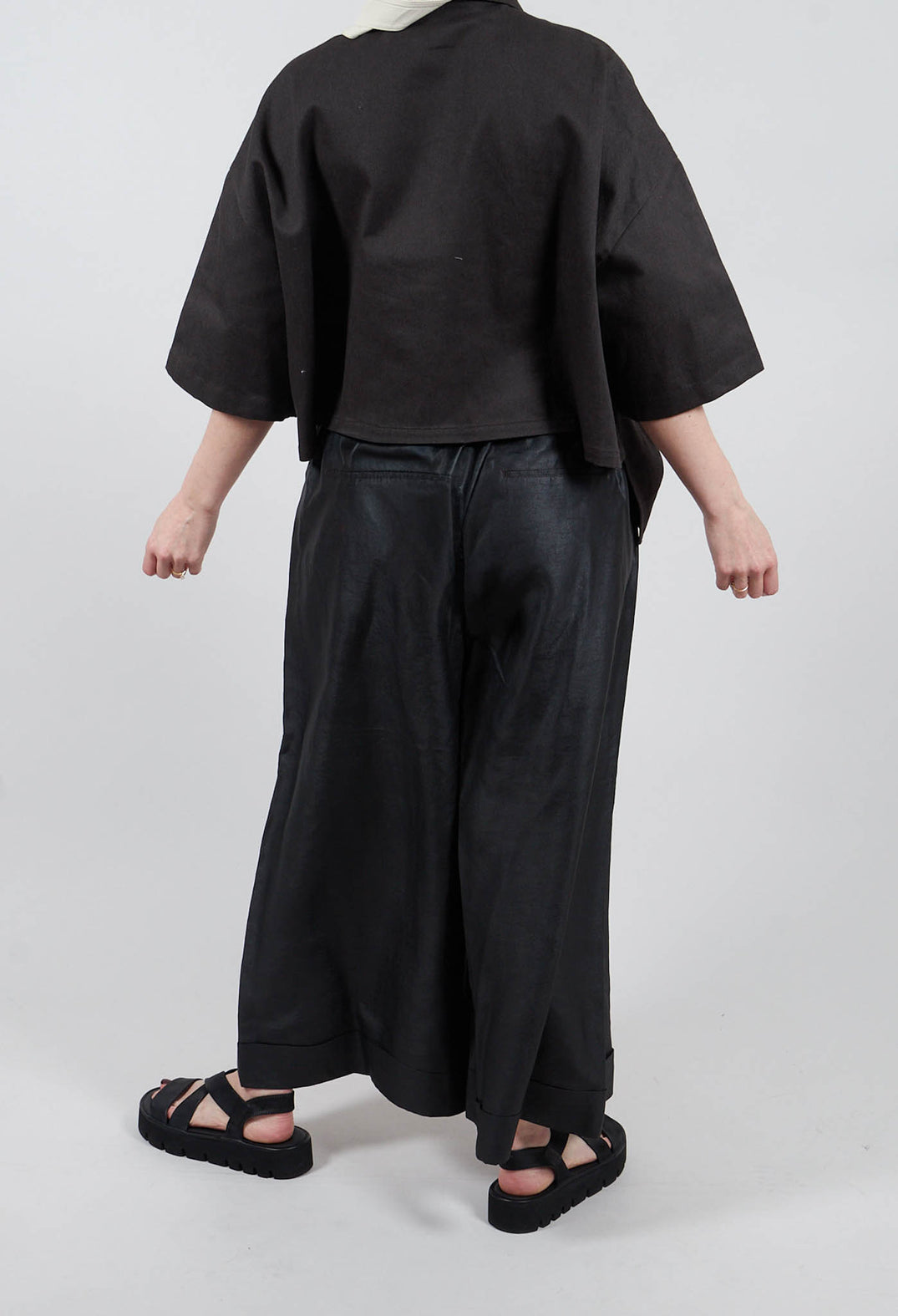 Wide Leg Silk Trousers in Black