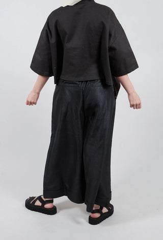 Wide Leg Silk Trousers in Black