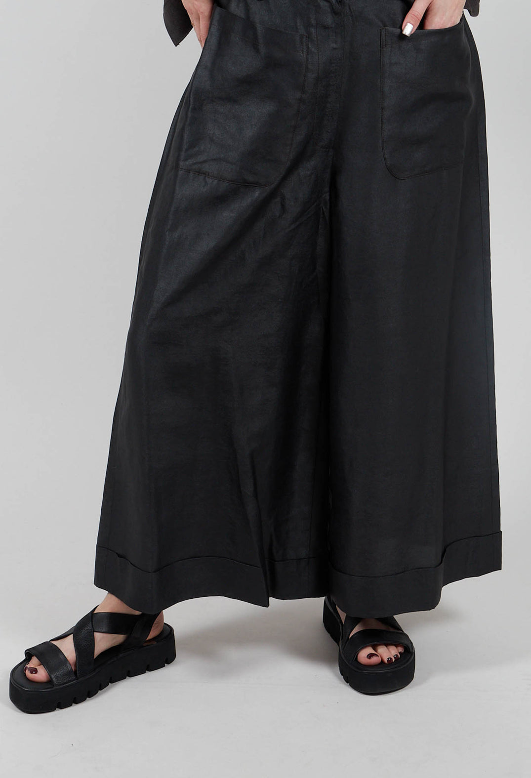 Wide Leg Silk Trousers in Black