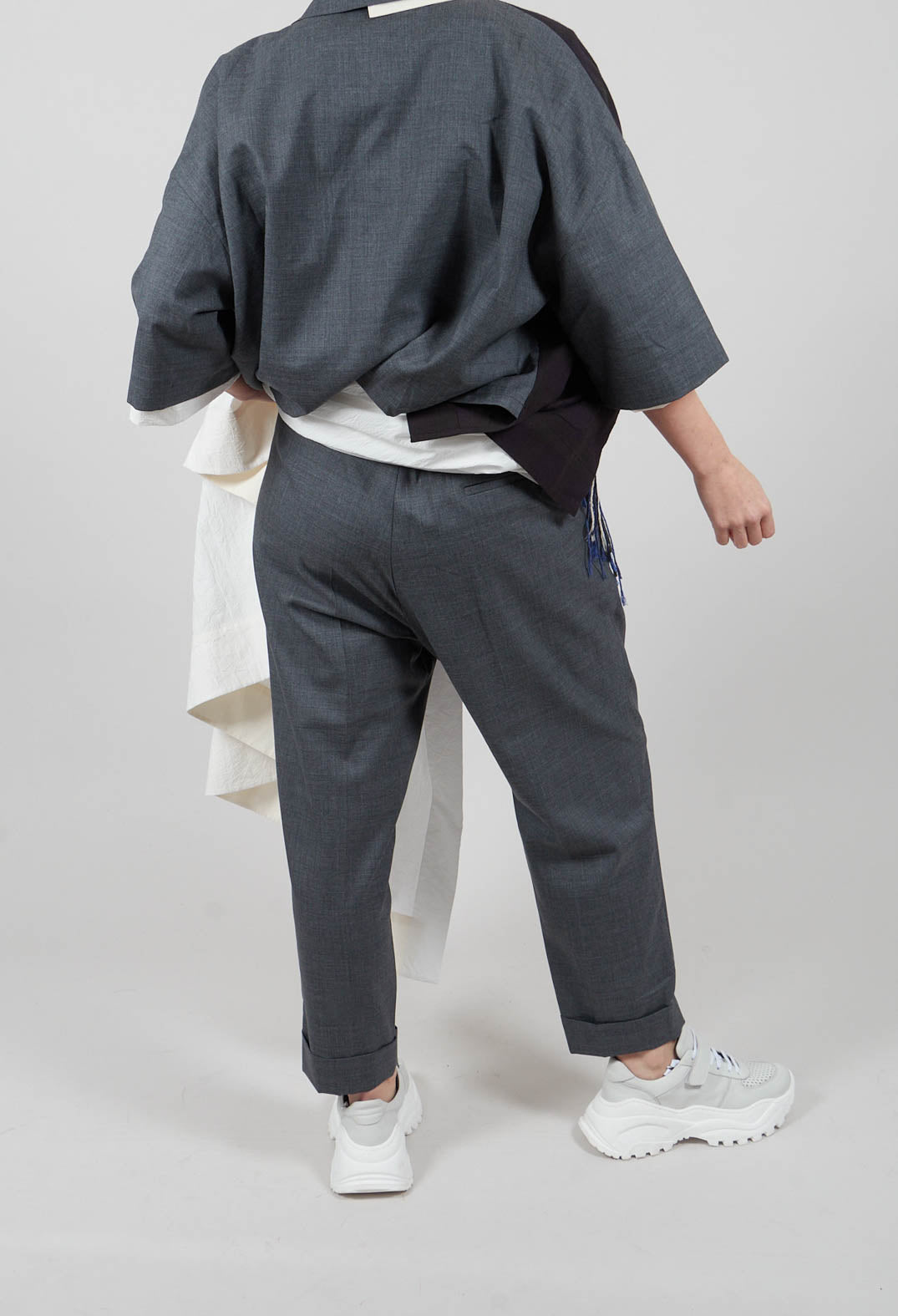 Pleated Wool Trousers in Grey Blue