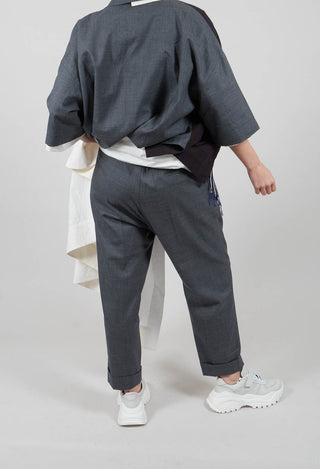 Pleated Wool Trousers in Grey Blue