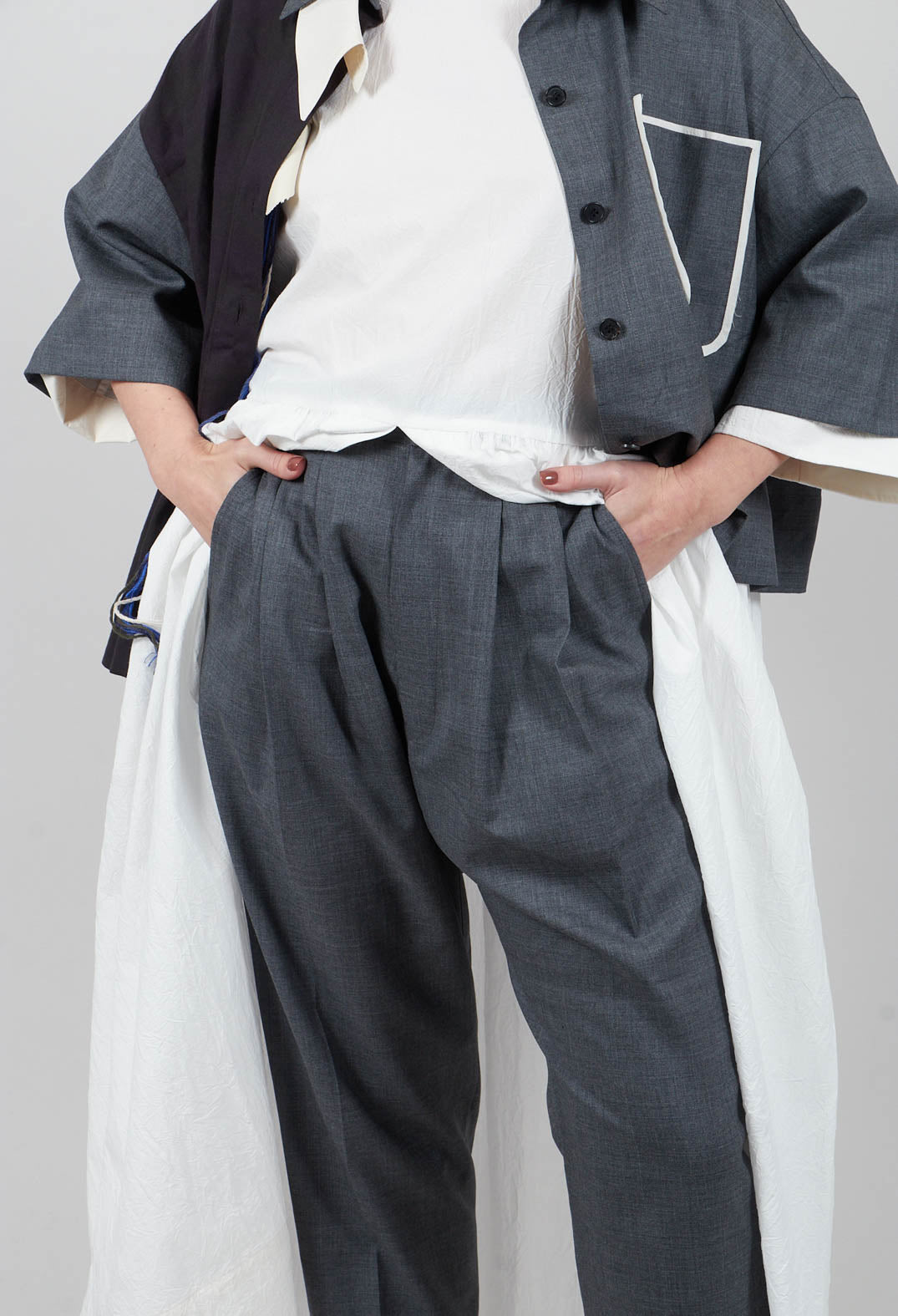 Pleated Wool Trousers in Grey Blue