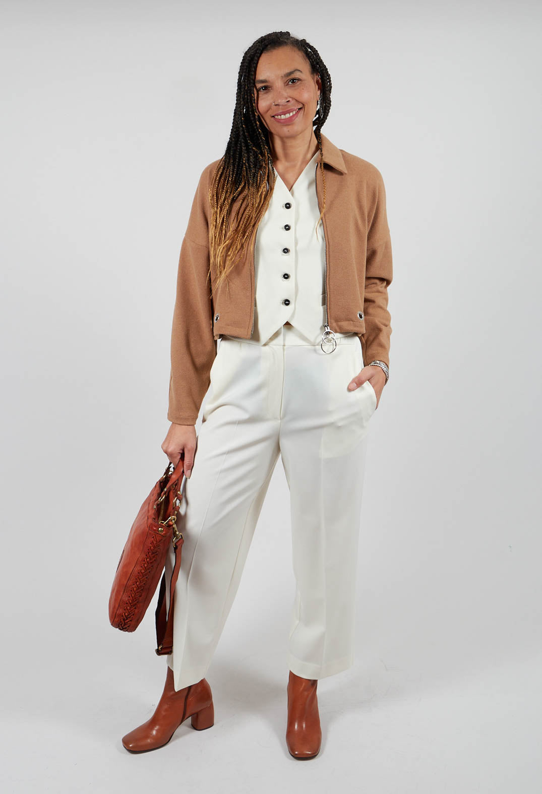 Fleece Cropped Jacket in Camel