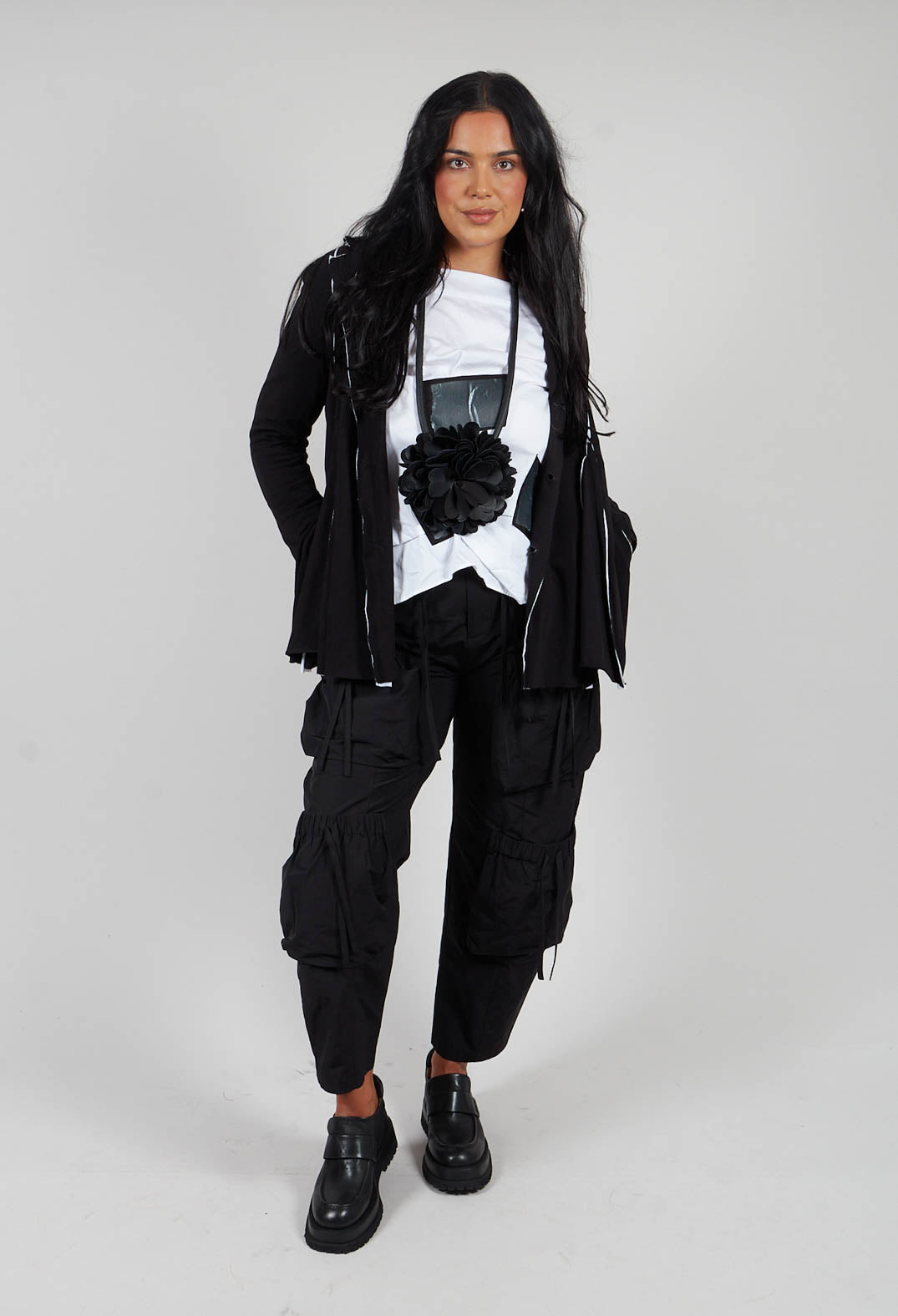 Fukkura Poplin Pants with Tie-Strings in Black
