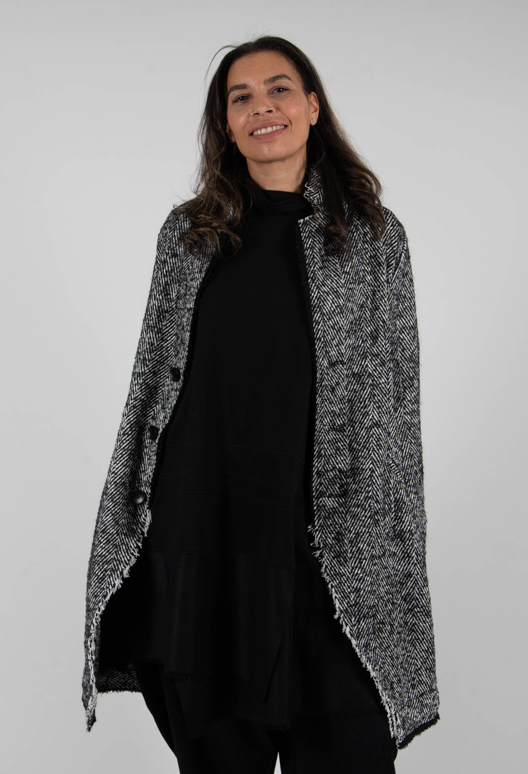 Chevron Stripe Coat in Black