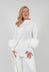Wool Jumper with Sheepskin trim Sleeves in Pearl