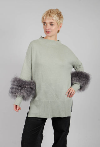 Wool Jumper with Sheepskin trim Sleeves in Peridot