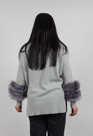 Wool Jumper with Sheepskin trim Sleeves in Peridot