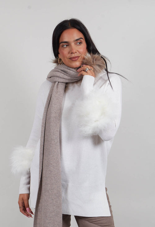 Wool Scarf with Fur Trim in Sandstone