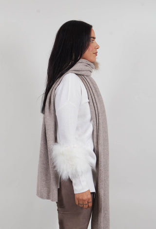 Wool Scarf with Fur Trim in Sandstone