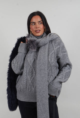 Wool Scarf with Fur Trim in Silver