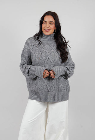 Chunky Cable Knit Jumper in Silver