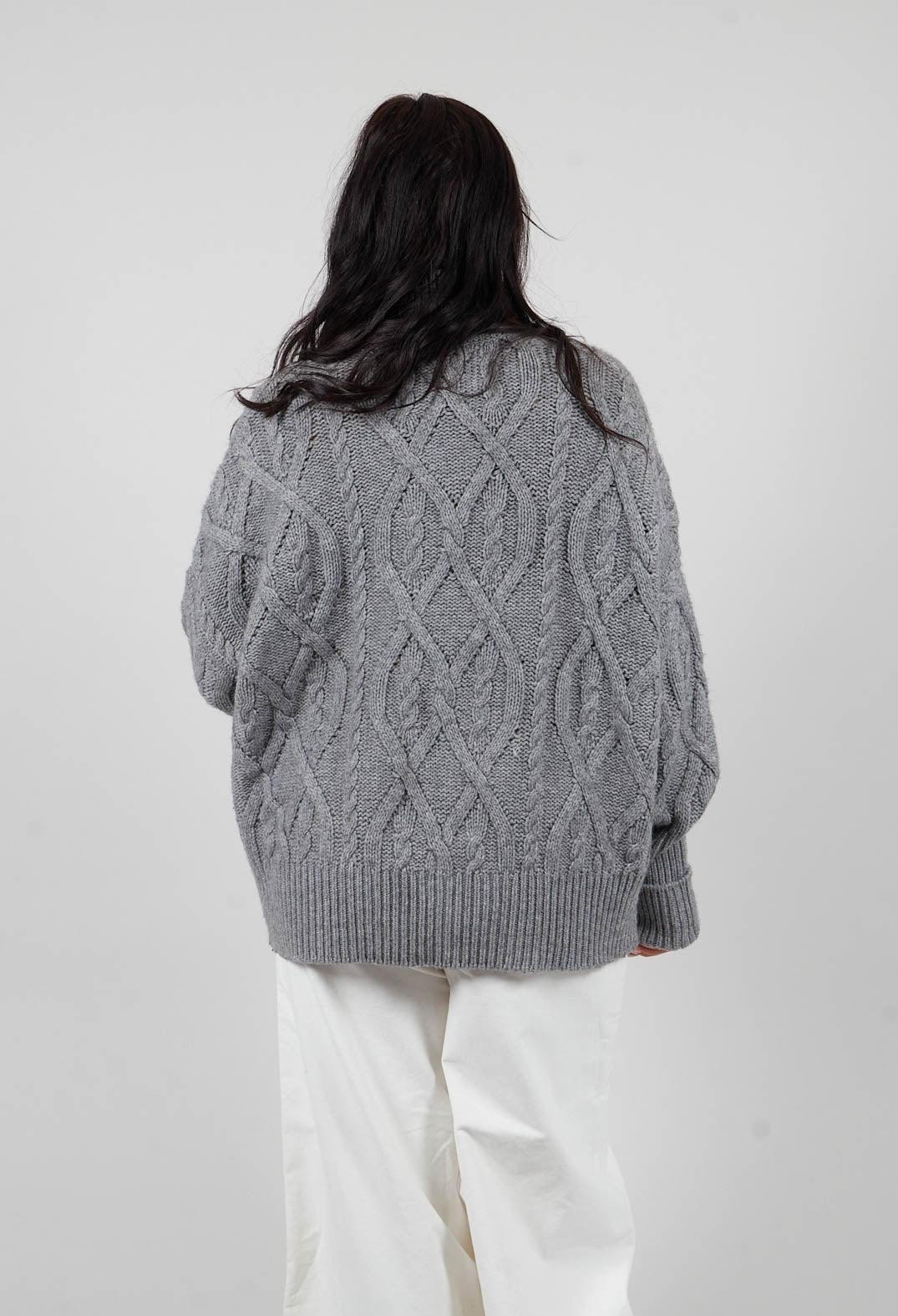 Chunky Cable Knit Jumper in Silver
